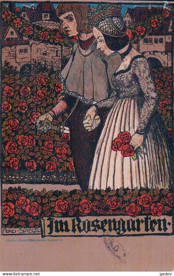 Ferdinand Spiegel Ilustrateur, Im Rosengarten, Litho (3308) Pli D'angle - Spiegel, Ferdinand