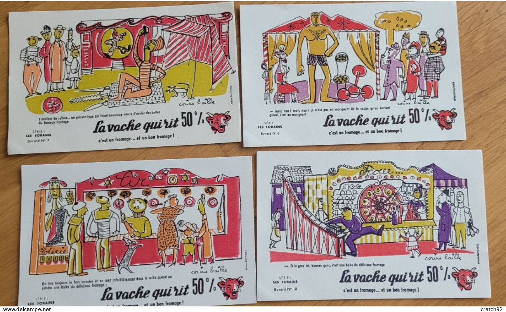 Lot Complet De 10 Buvards La Vache Qui Rit "les Forains" Avec Pochette D'origine Serie 9 - Lebensmittel