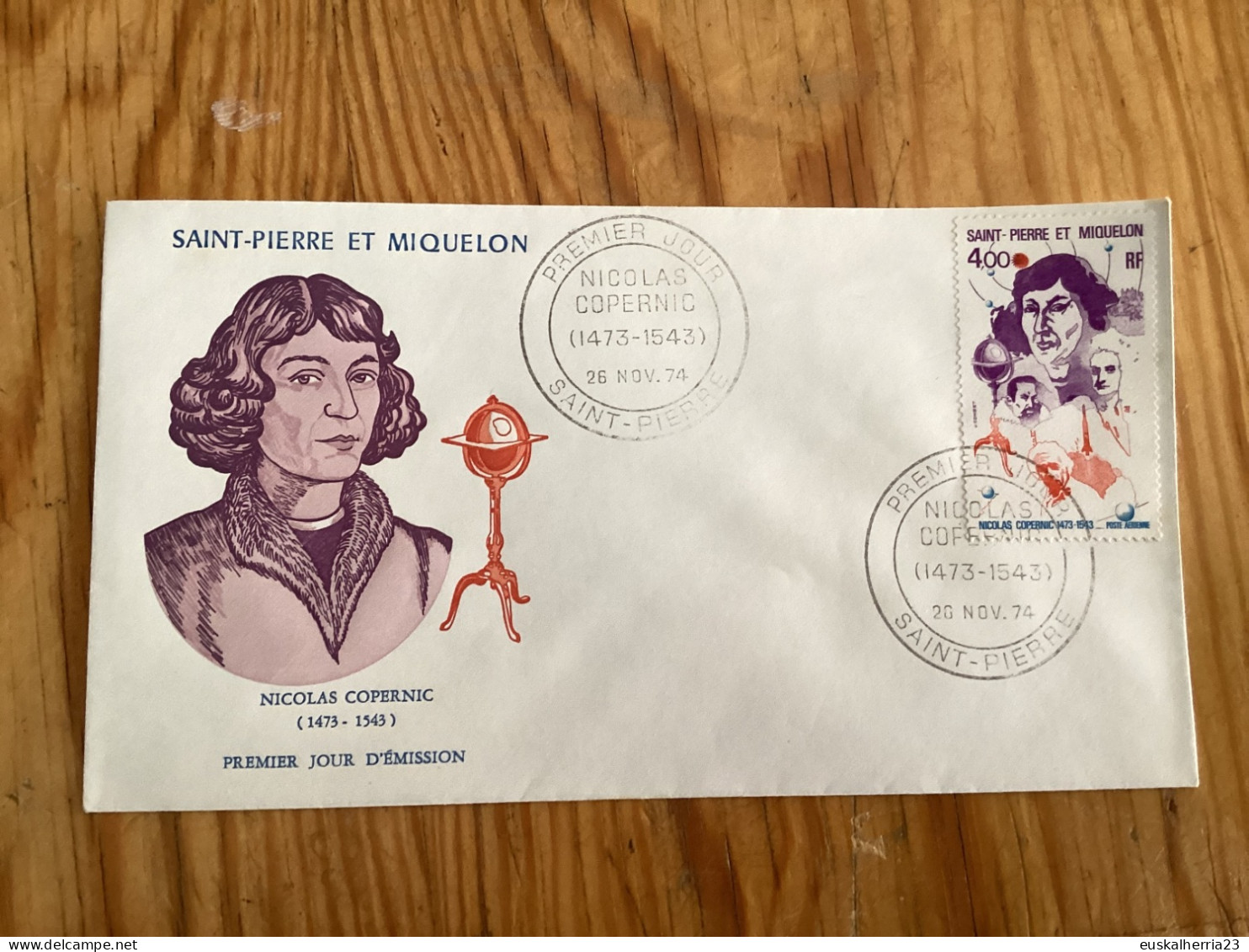 Enveloppe 1 Er Jour Nicolas Copernic 1974 Sain Pierre Et Miquelon - Usati