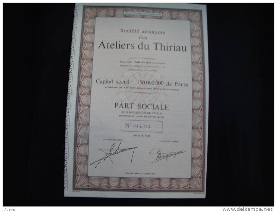 Part Sociale" Ateliers Du Thiriau " Bois D'Haine Excellent état,reste Des Coupons.Manage Hainaut. - Industrial