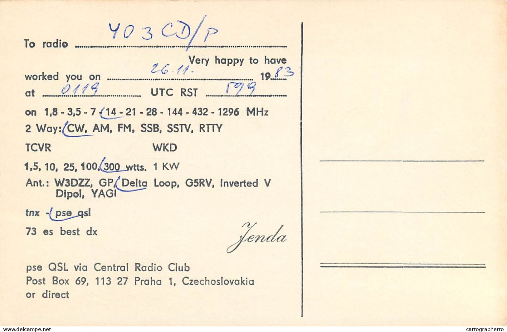 QSL Card Czechoslovakia Radio Amateur Station OK2JK Y03CD Jan Kalis - Radio Amateur