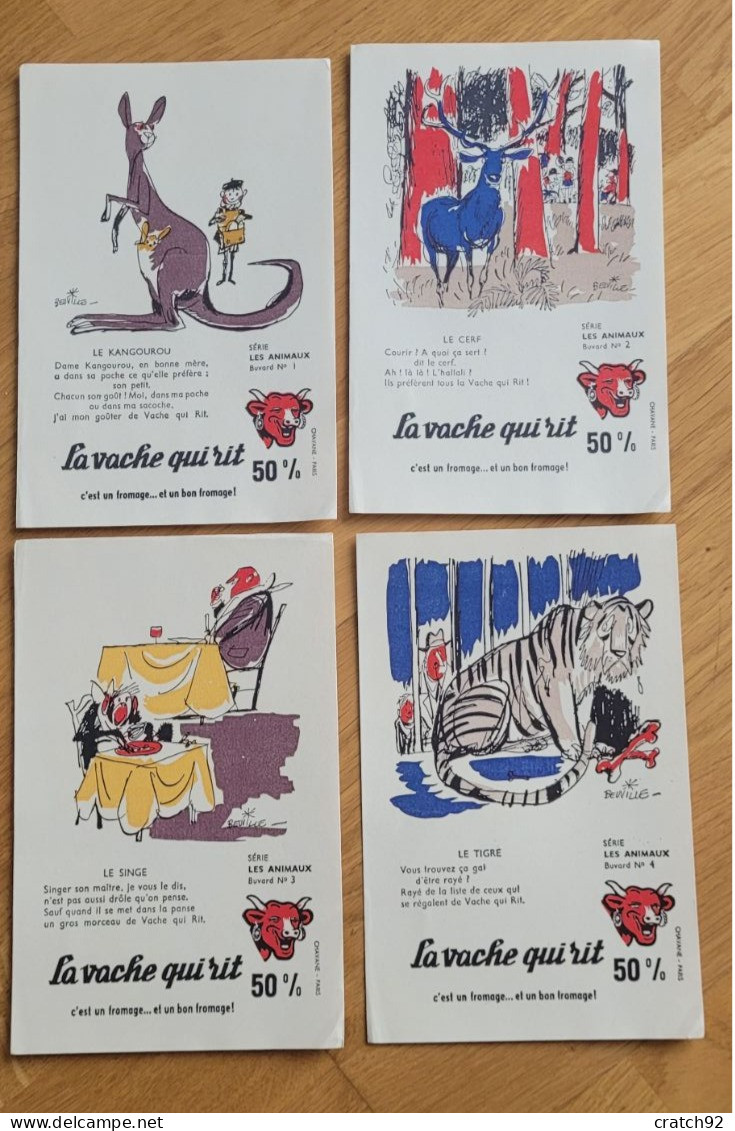 Lot Complet De 10 Buvards La Vache Qui Rit "les Animaux" Avec Pochette D'origine Serie 8 - Alimentaire