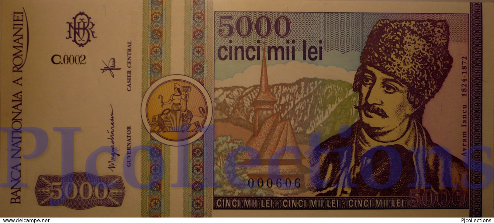 ROMANIA 5000 LEI 1992 PICK 103 UNC LOW & GOOD SERIAL NUMBER "000606" - Romania