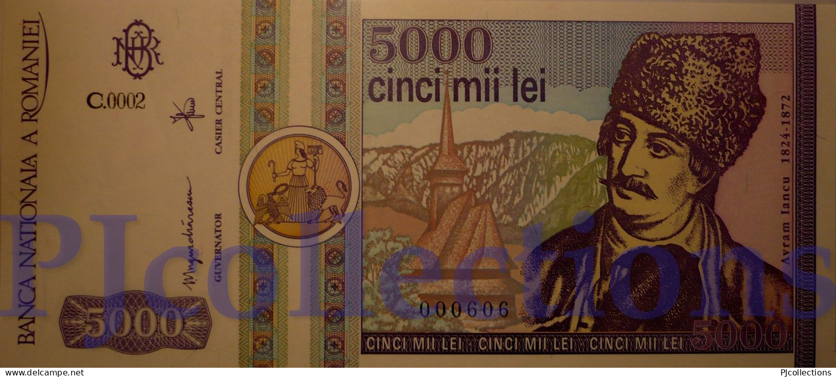 ROMANIA 5000 LEI 1992 PICK 103 UNC LOW & GOOD SERIAL NUMBER "000606" - Rumänien