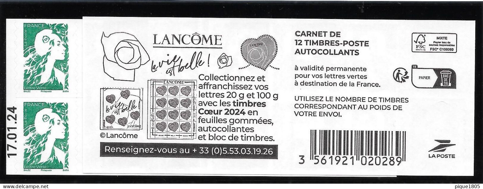 Marianne De L'Avenir Balez Carnet De Guichet Lancôme Daté 17.01.24 - Markenheftchen
