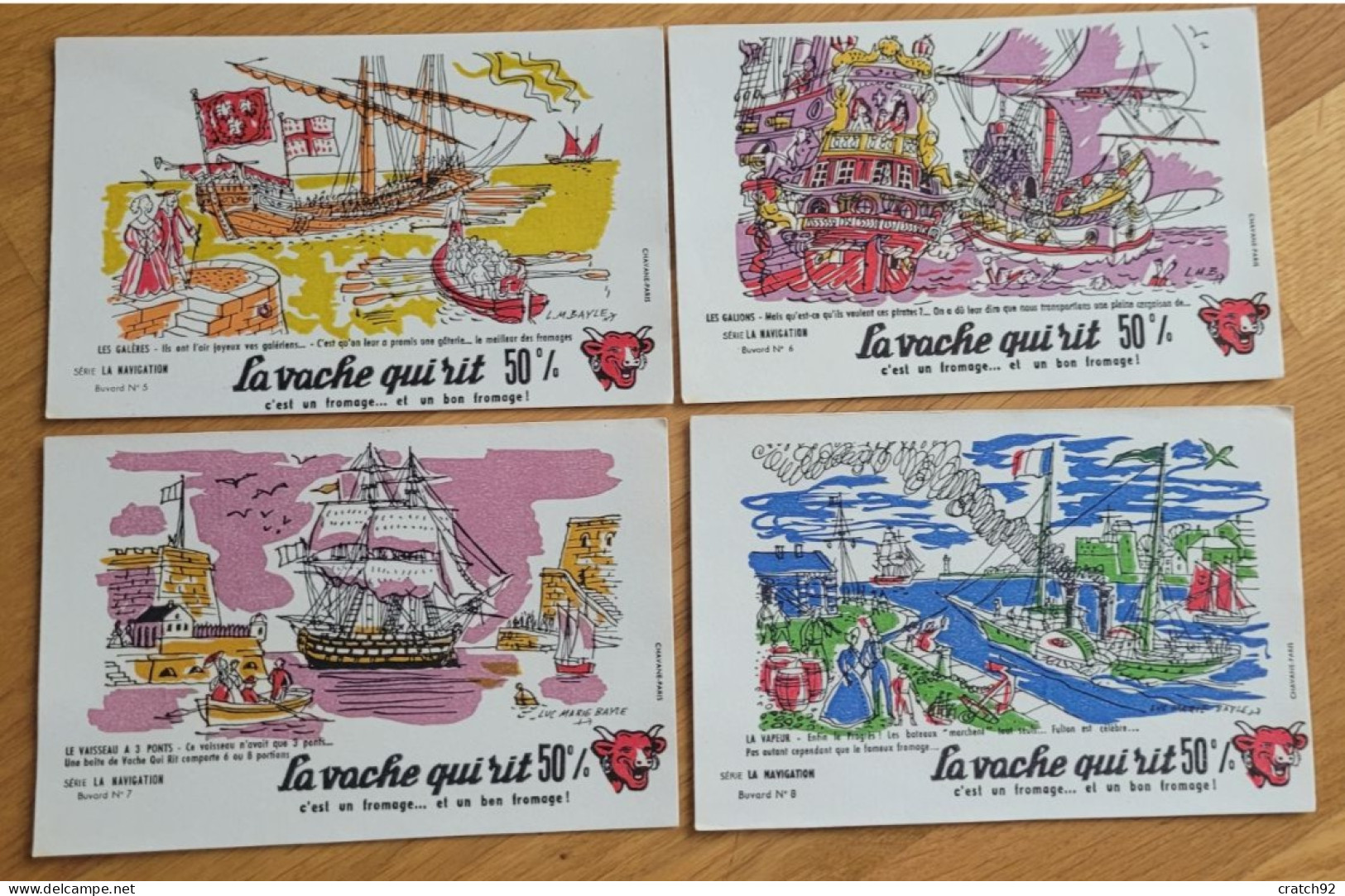 Lot Complet De 10 Buvards La Vache Qui Rit "la Navigation" Avec Pochette D'origine Serie 7 - Levensmiddelen