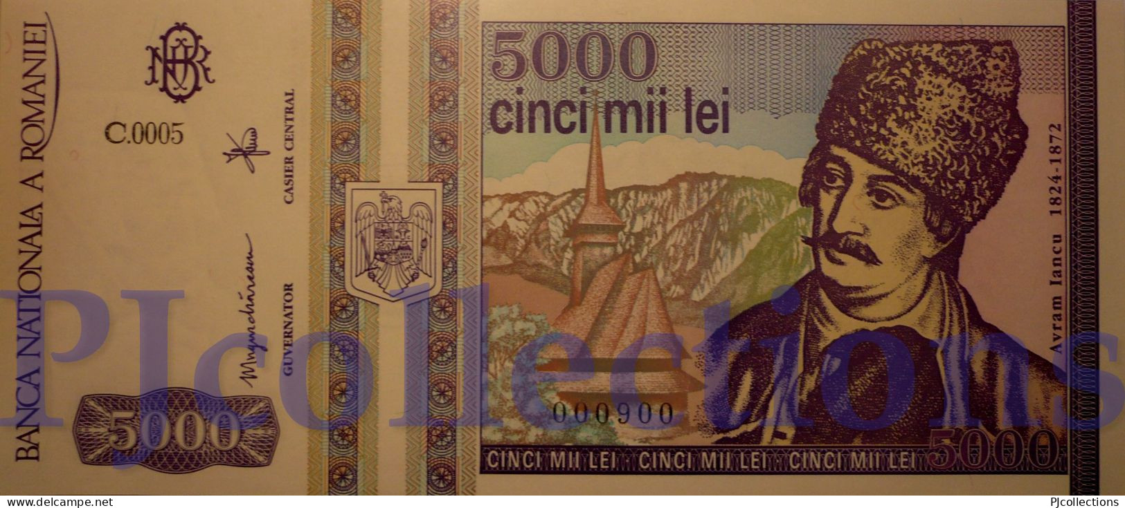 ROMANIA 5000 LEI 1993 PICK 104a UNC LOW & GOOD SERIAL NUMBER "000900" - Romania