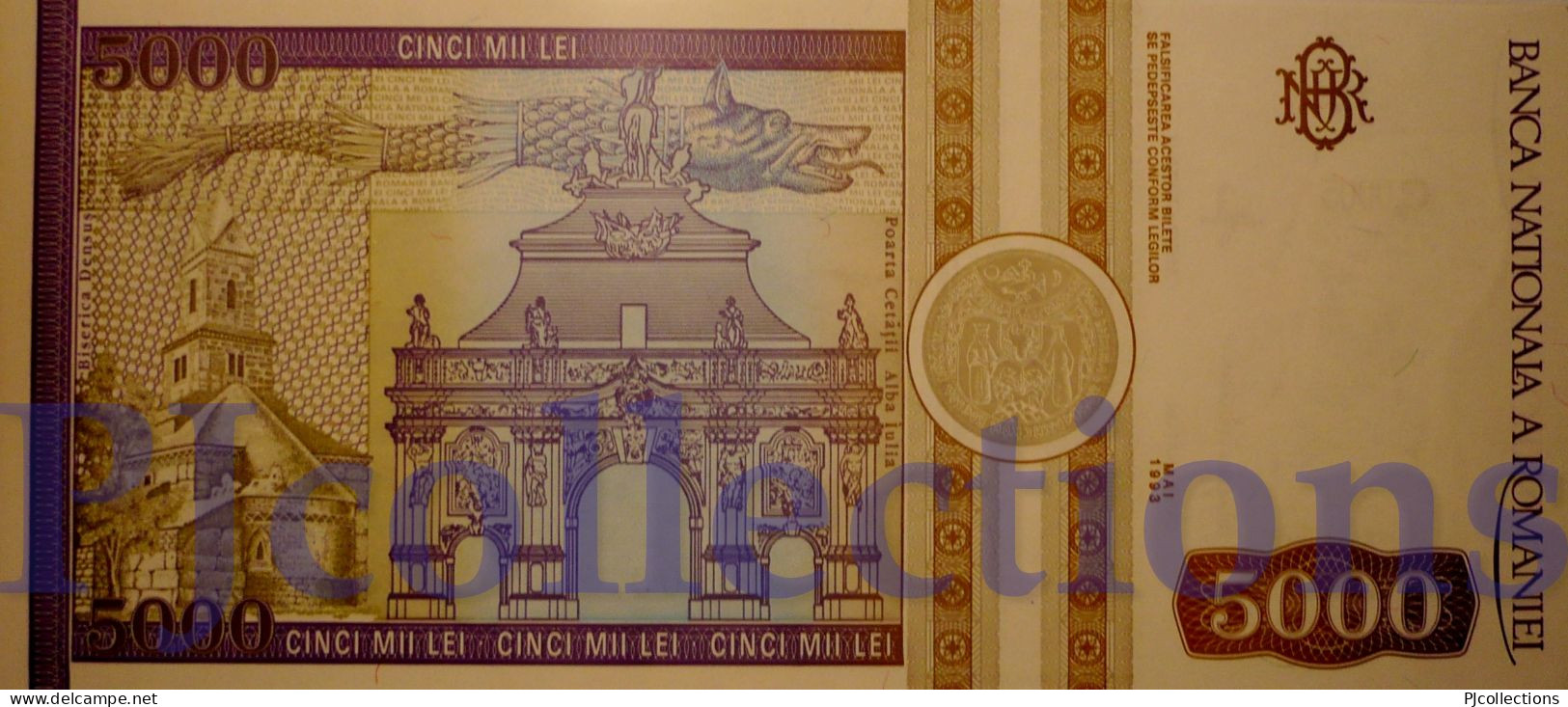 ROMANIA 5000 LEI 1993 PICK 104a UNC LOW & GOOD SERIAL NUMBER "000900" - Roumanie