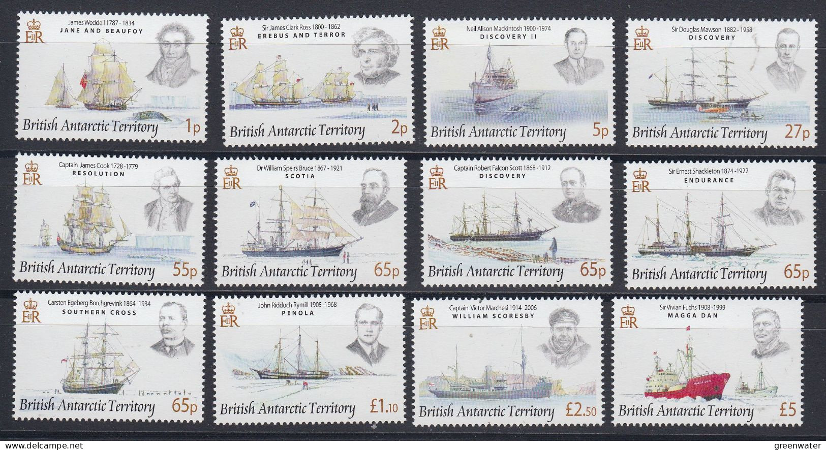 British Antarctic Territory (BAT) 2008 Definitives Explorers Ships 12v ** Mnh (ZO203) - Neufs