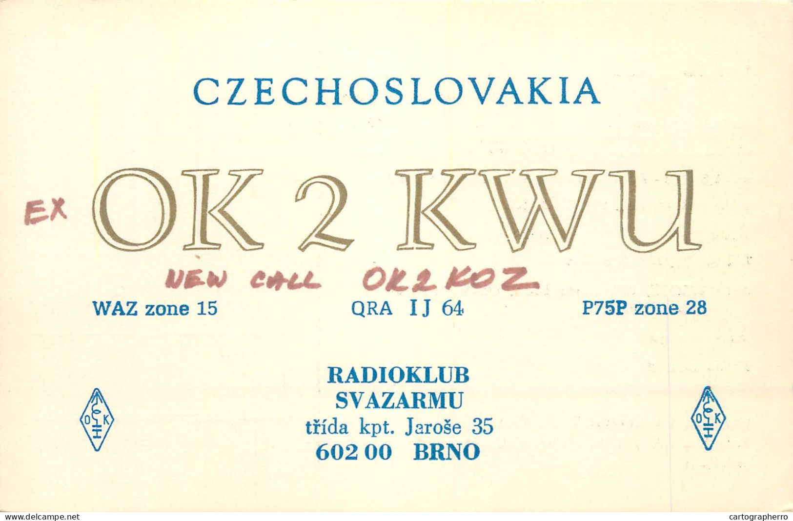 QSL Card Czechoslovakia Radio Amateur Station OK2KWU Y03CD 1985 - Radio Amateur