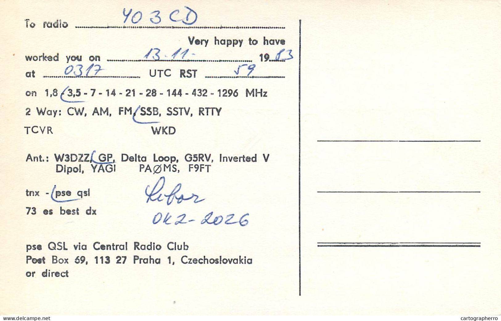 QSL Card Czechoslovakia Radio Amateur Station OK2KOZ Y03CD 1983 Libor - Amateurfunk