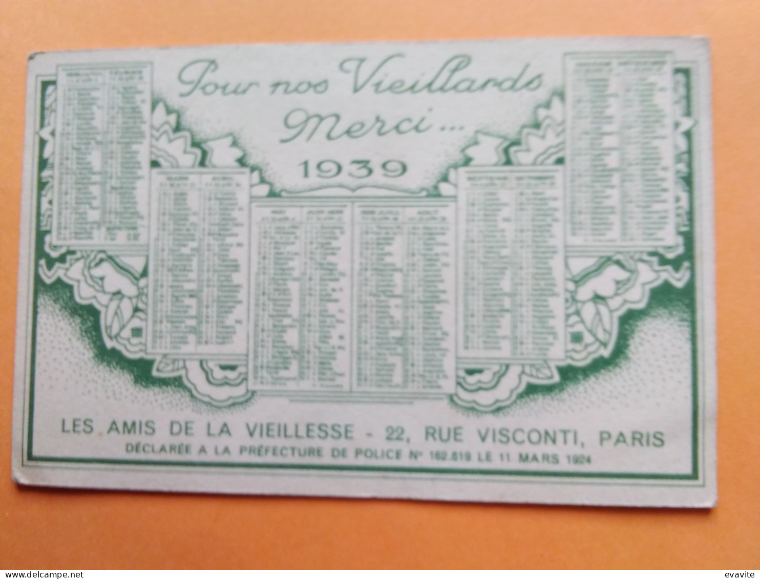 Calendrier 1939  Les Amis De La Vieillesse Paris - Kleinformat : 1921-40