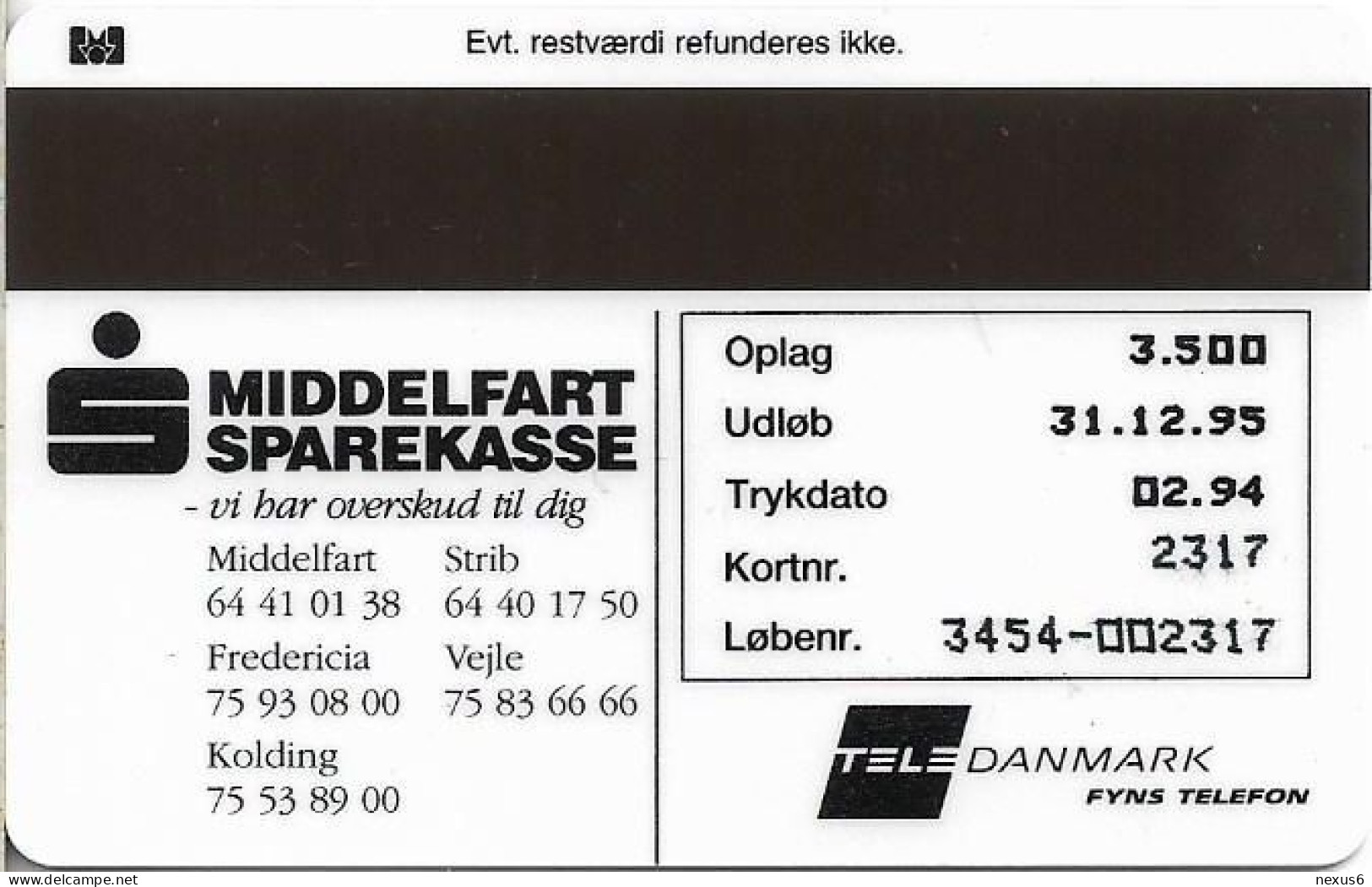 Denmark - Fyns - TDFP023A - Sparekasse - Middelfart Sparekasse - TDFP023A - 02.1994, 10kr, 3.500ex, Used - Denemarken