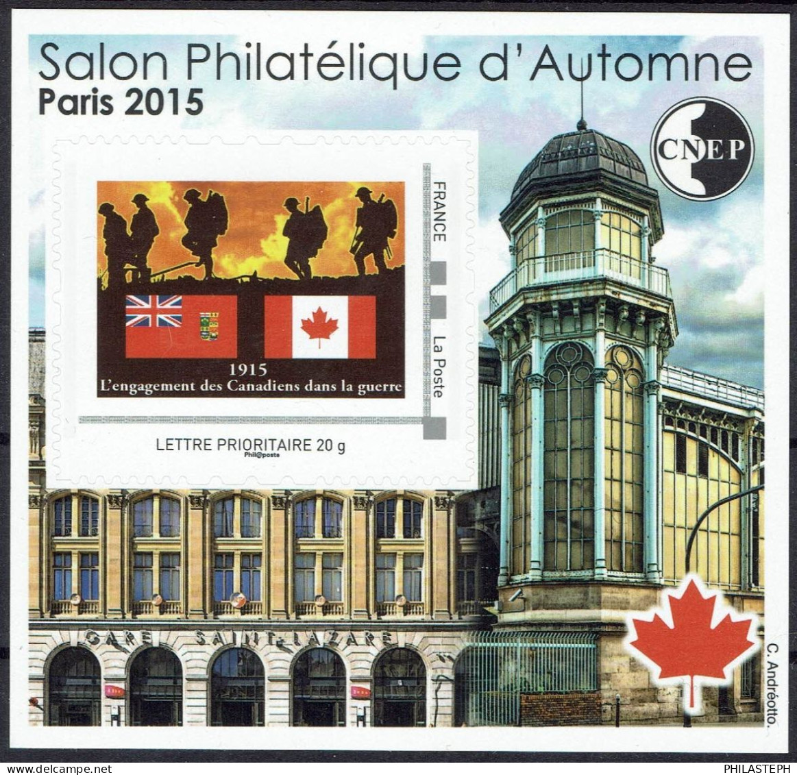 FRANCE BLOC CNEP 69 2015 - Salon Philatélique D'Automne à Paris - Gare Saint-Lazare - Engagement Des Canadiens Dans ... - CNEP