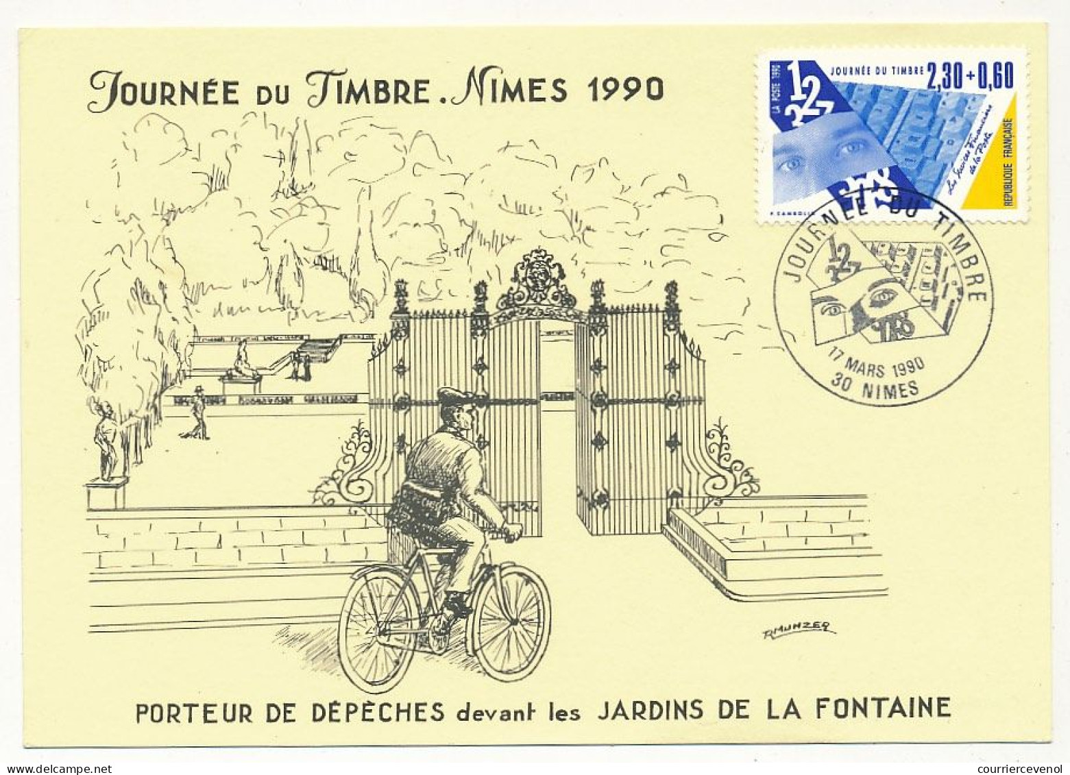 FRANCE - Carte Locale NIMES - Journée Du Timbre 17 Mars 1990 - Porteur De Dépêches Jardins De La Fontaine - Covers & Documents