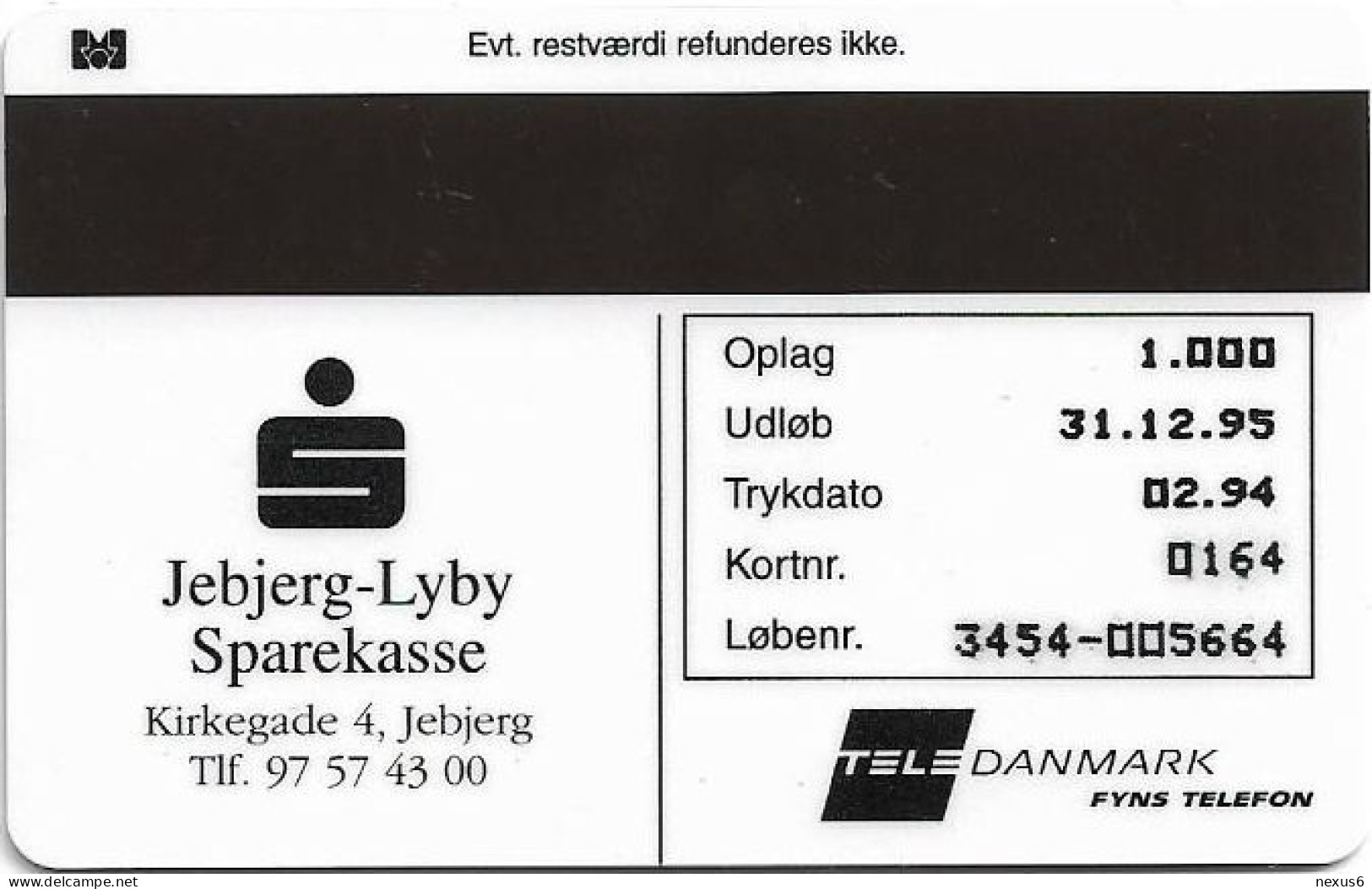 Denmark - Fyns - TDFP023D - Sparekasse - Jebjerg-Lyby Sparekasse - TDFP023D - 02.1994, 10kr, 1.000ex, Used - Danimarca