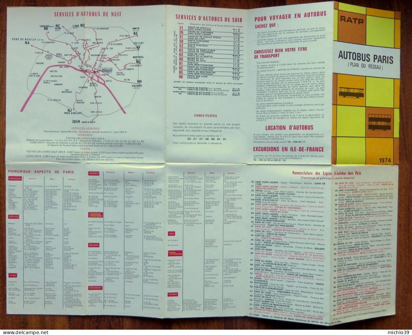 RATP Autobus Paris -  Plan Du Réseau De 1974 - Europe