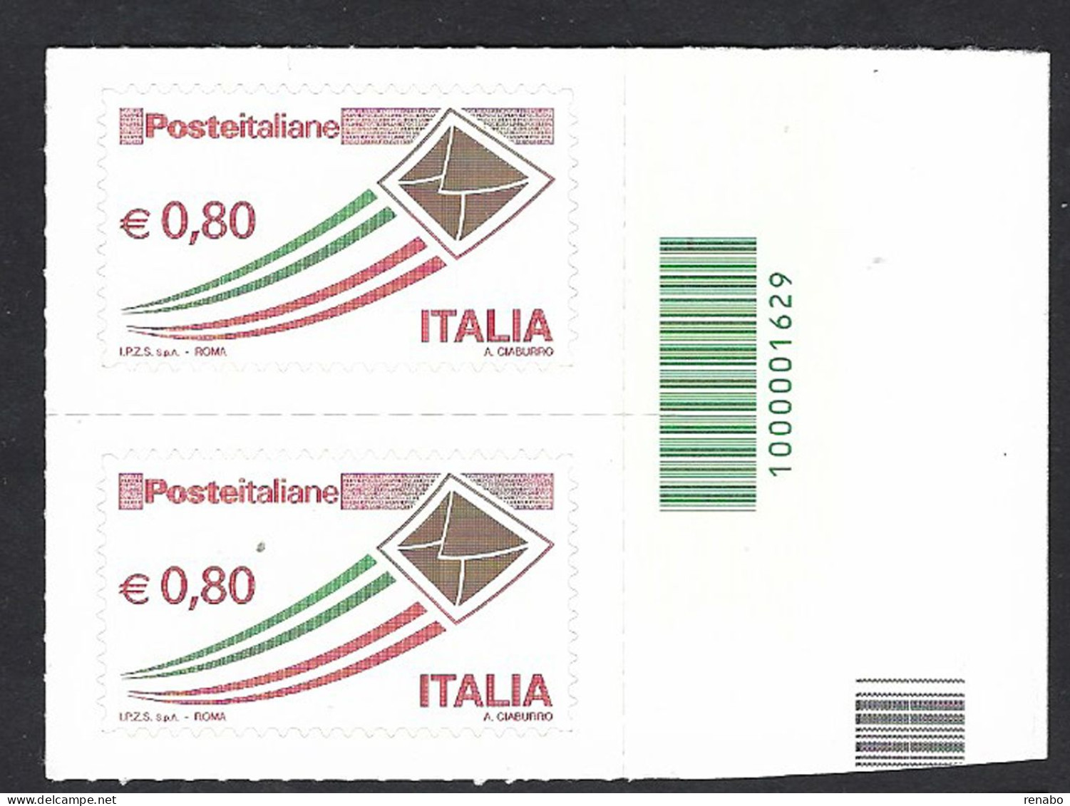 Italia 2014; Posta Italiana Da € 0,80 Bordo Lungo: Coppia A Barre. - Bar-code