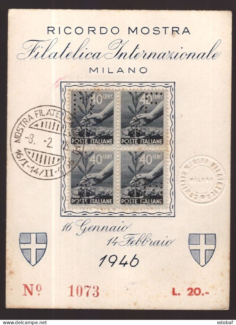 Italia Repubblica, Cartolina Ricordo Mostra Filatelica Internazionale Milano Del 1946         -FV98 - 1946-60: Used