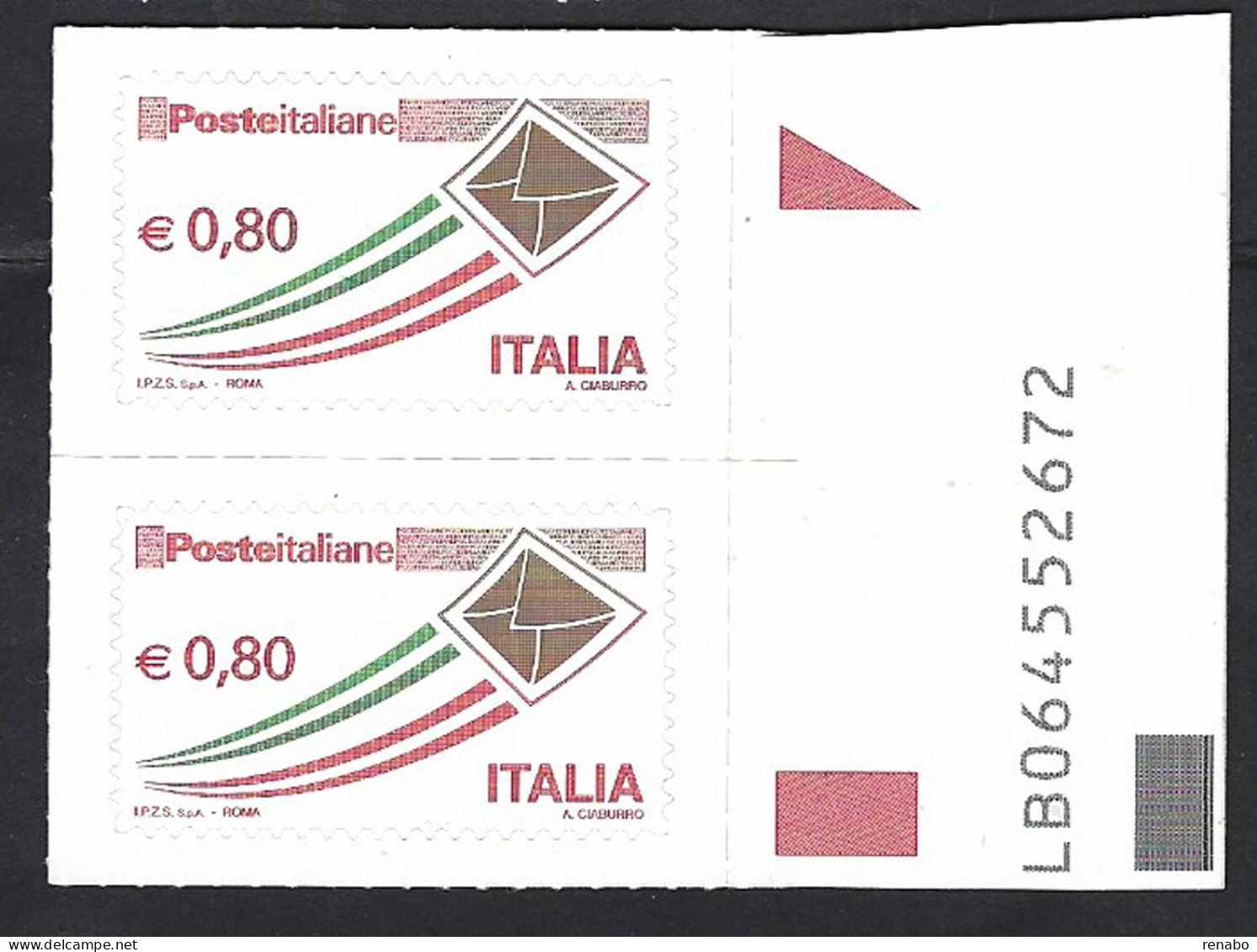 Italia 2014; Posta Italiana Da € 0,80 Bordo Lungo: Coppia Con Alfanumerico LB. - Bar Codes