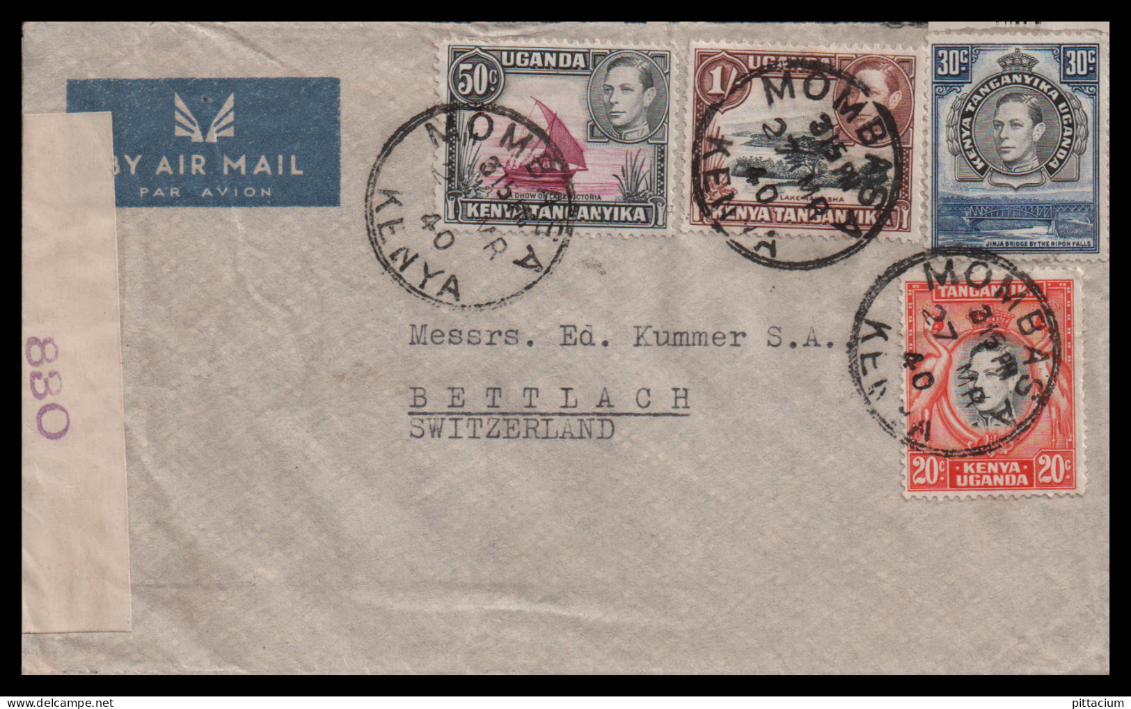 Grossbritannien Gebiete 1940: Luftpostbrief  | Afrika | Mombasa, Bettlach - Kenya & Oeganda