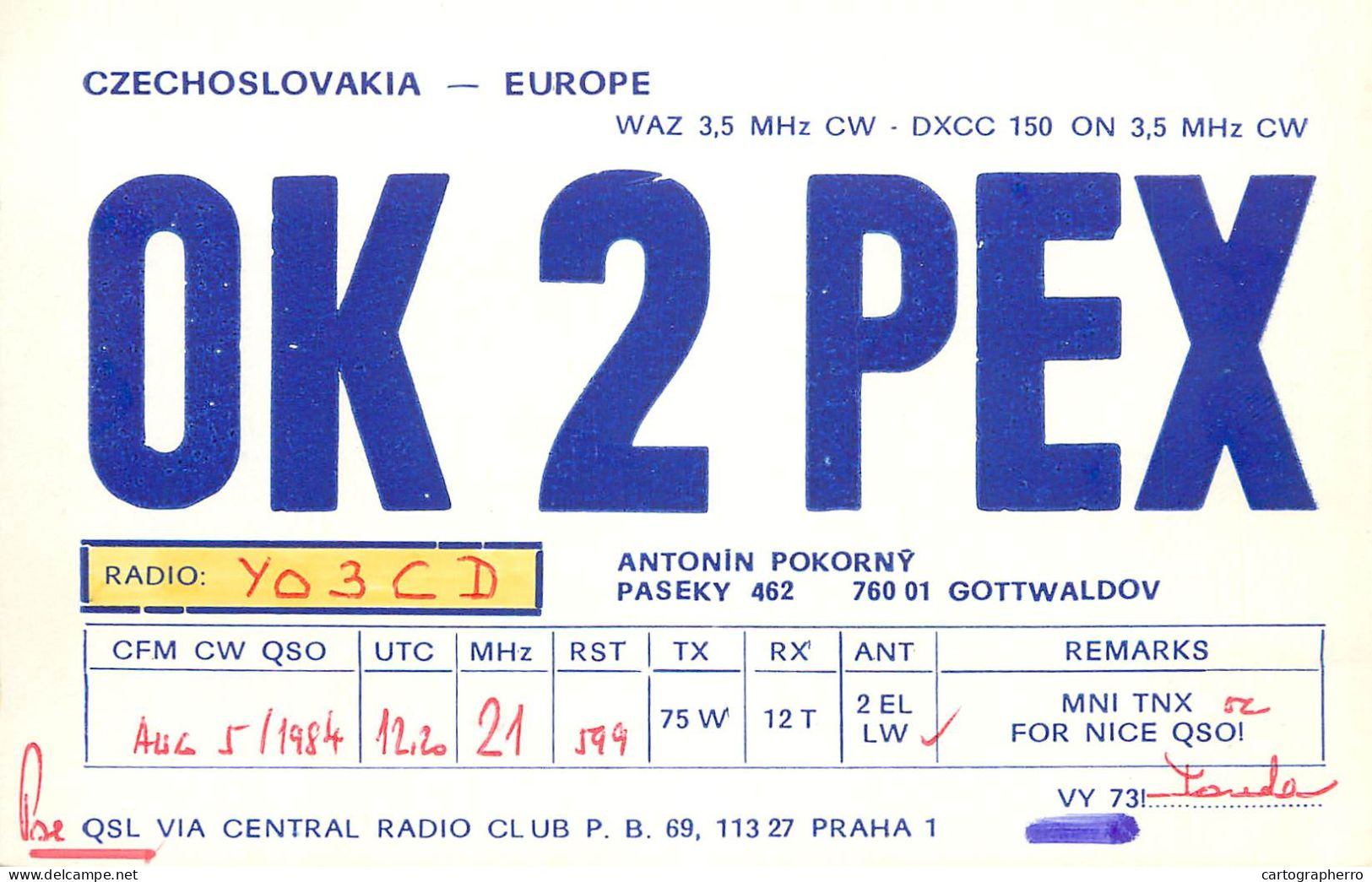 QSL Card Czechoslovakia Radio Amateur Station OK2PEX Y03CD - Amateurfunk