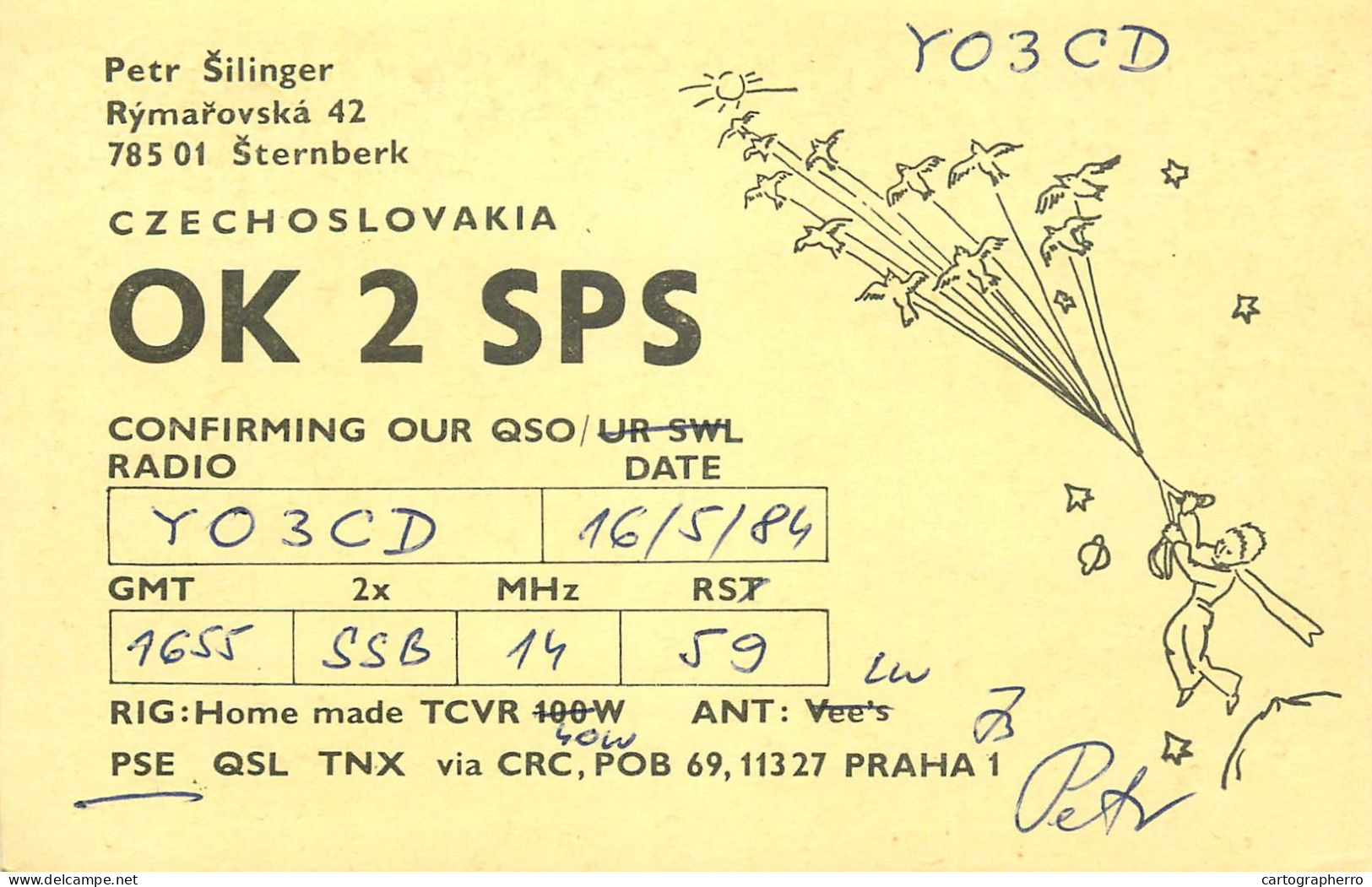 QSL Card Czechoslovakia Radio Amateur Station OK2SPS Y03CD 1984 Petr Silinger - Amateurfunk