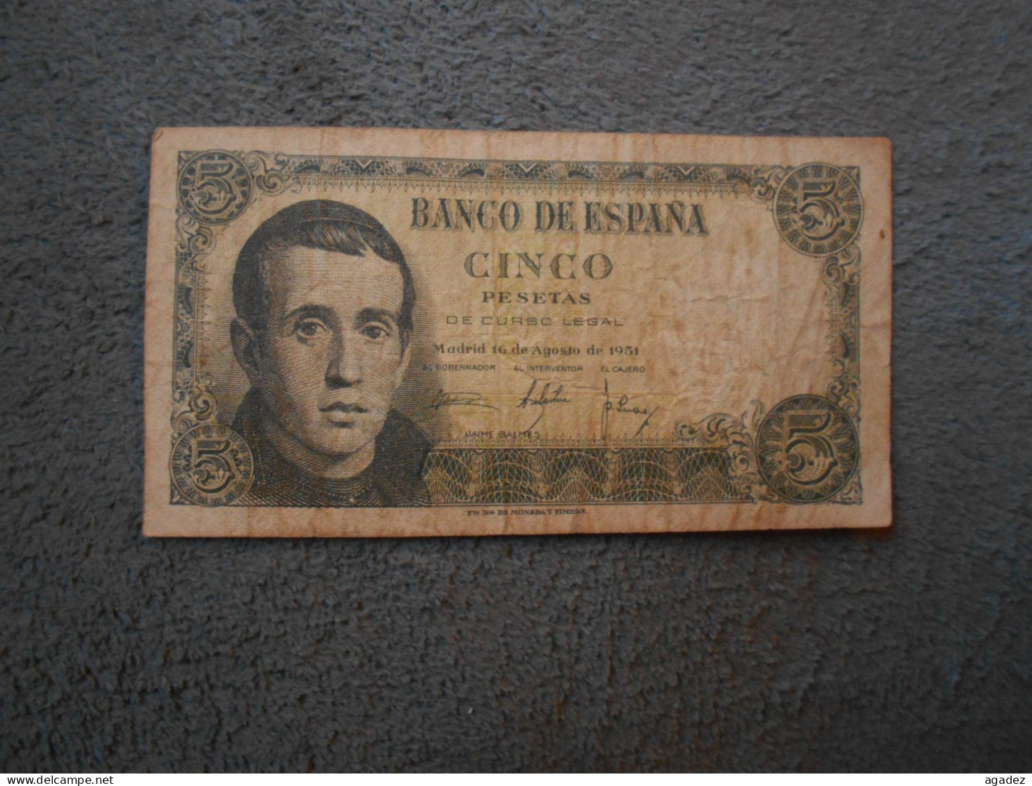 Ancien Billet De Banque Espagne 5 Pesetas 1951 - 1-2 Pesetas