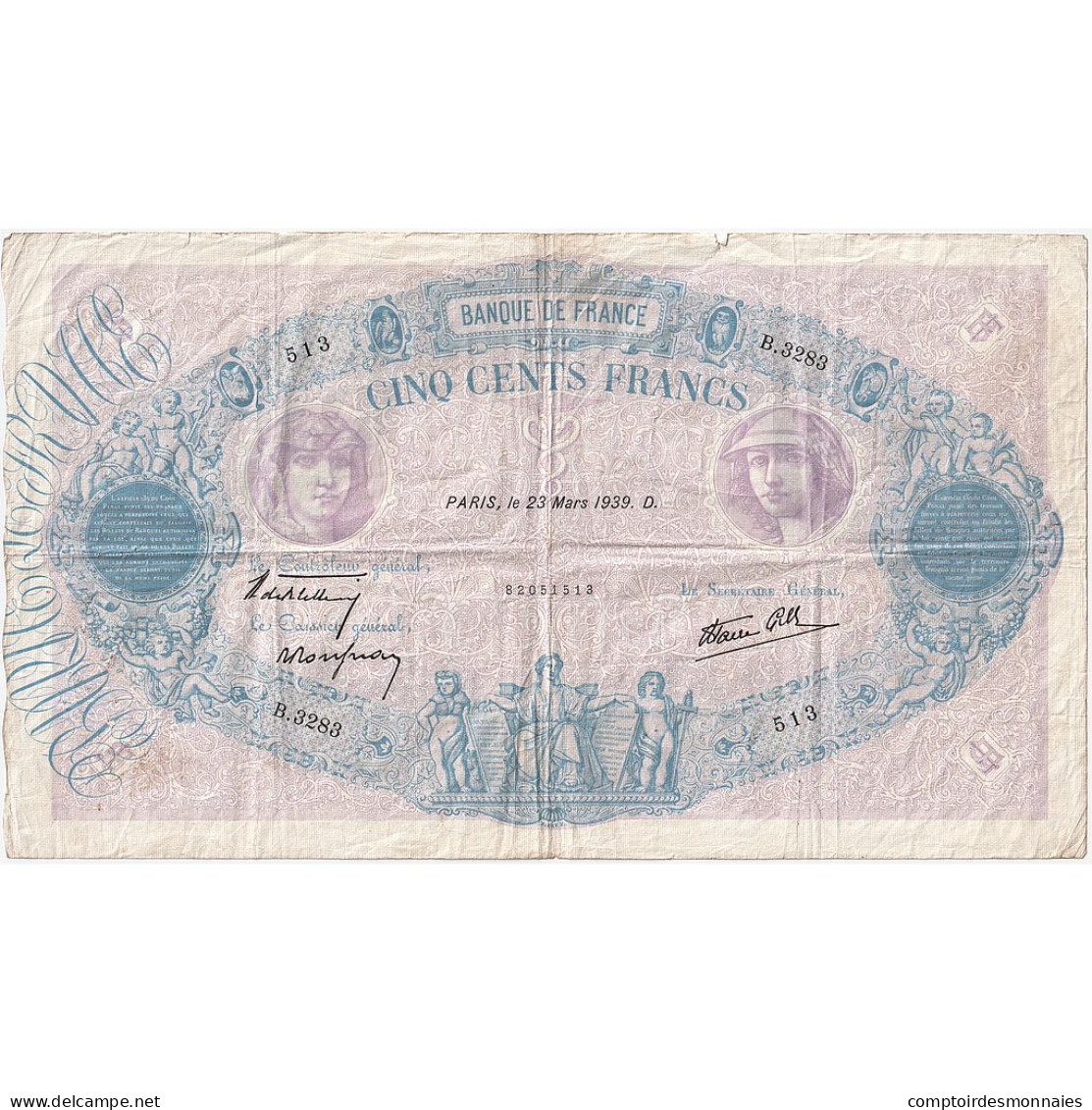 France, 500 Francs, Bleu Et Rose, 1939, B.3283, TTB, Fayette:31.28, KM:88c - 500 F 1888-1940 ''Bleu Et Rose''