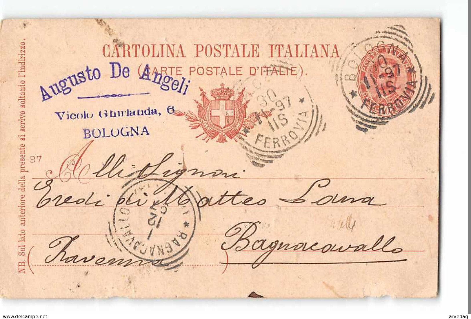 16394 AUGUSTO DE ANGELI BOLOGNA X BAGNACAVALLO - Stamped Stationery