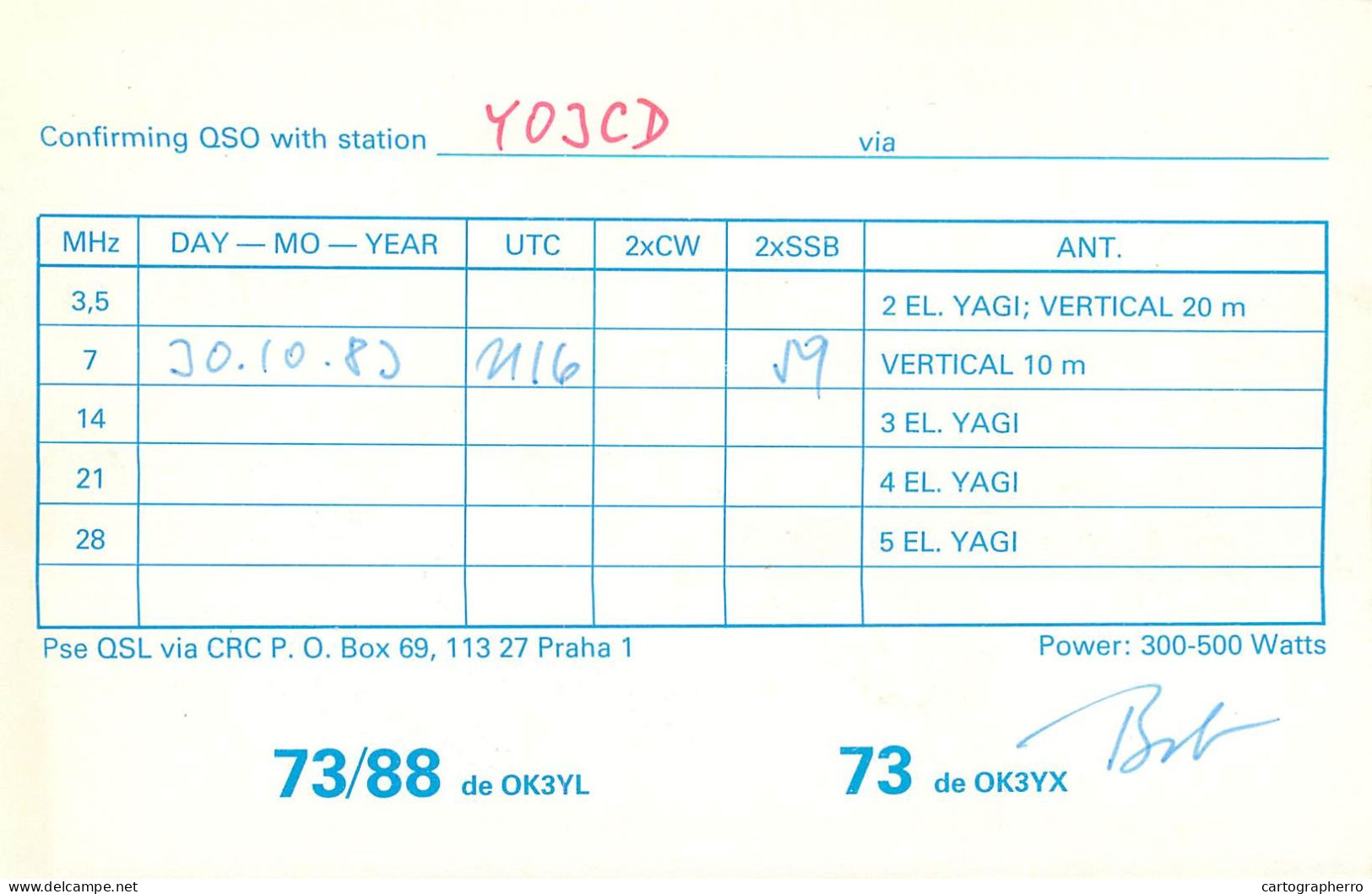 QSL Card Czechoslovakia Radio Amateur Station OK3YL Y03CD - Radio Amatoriale