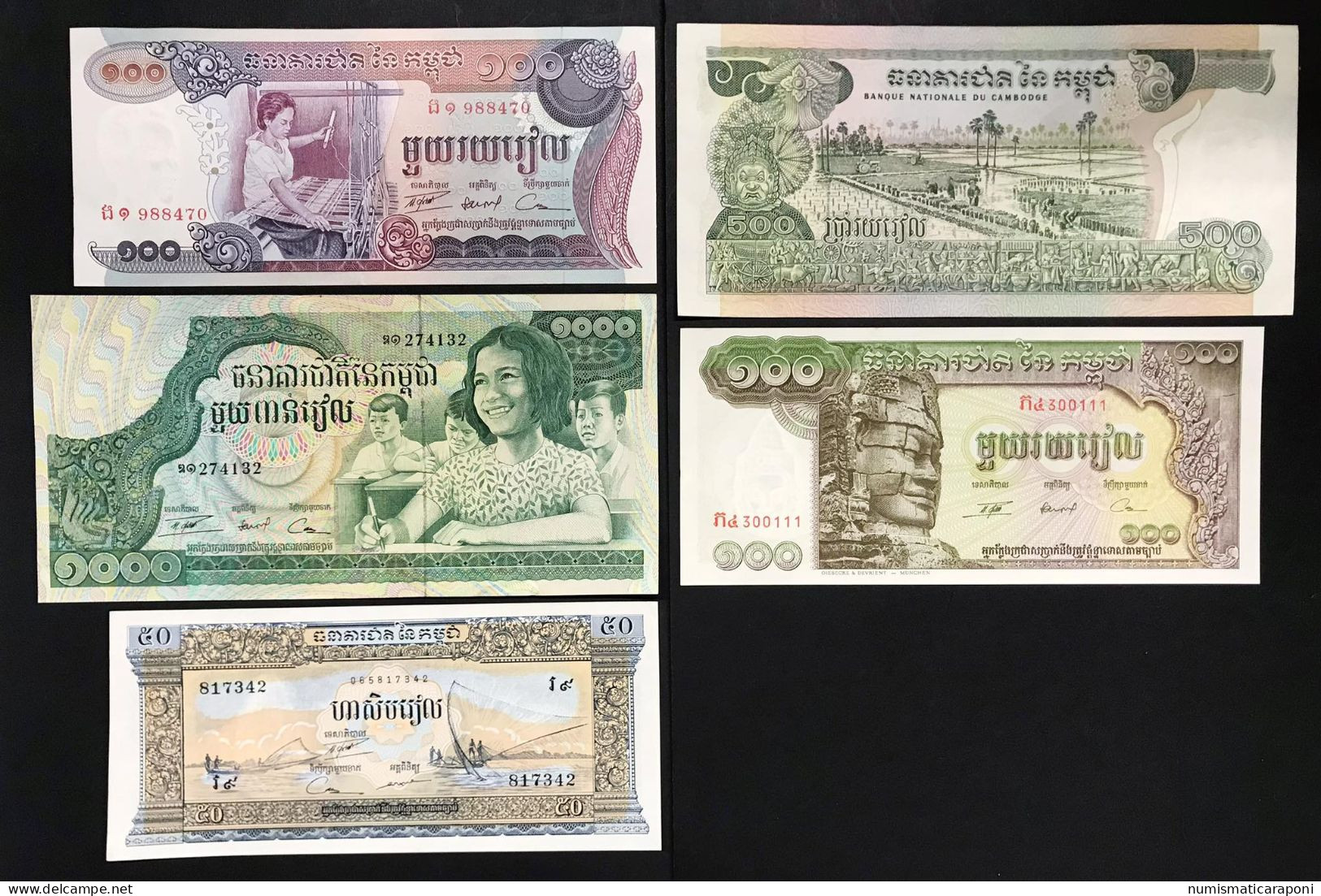 Cambogia CAMBODIA 5 Banconote Banknotes Da 50 A 1000 Riels Lotto.423 - Cambodia