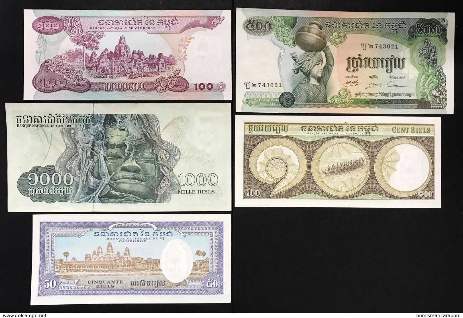 Cambogia CAMBODIA 5 Banconote Banknotes Da 50 A 1000 Riels Lotto.423 - Cambodia