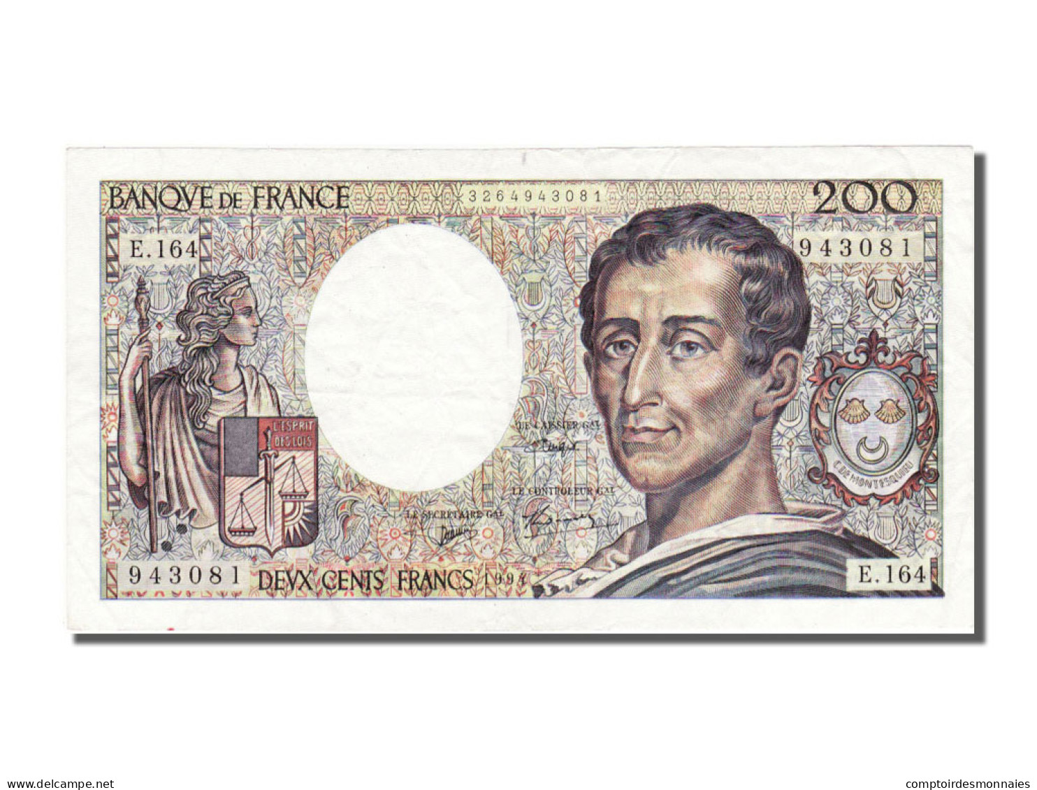 Billet, France, 200 Francs, 200 F 1981-1994 ''Montesquieu'', 1994, TTB - 200 F 1981-1994 ''Montesquieu''