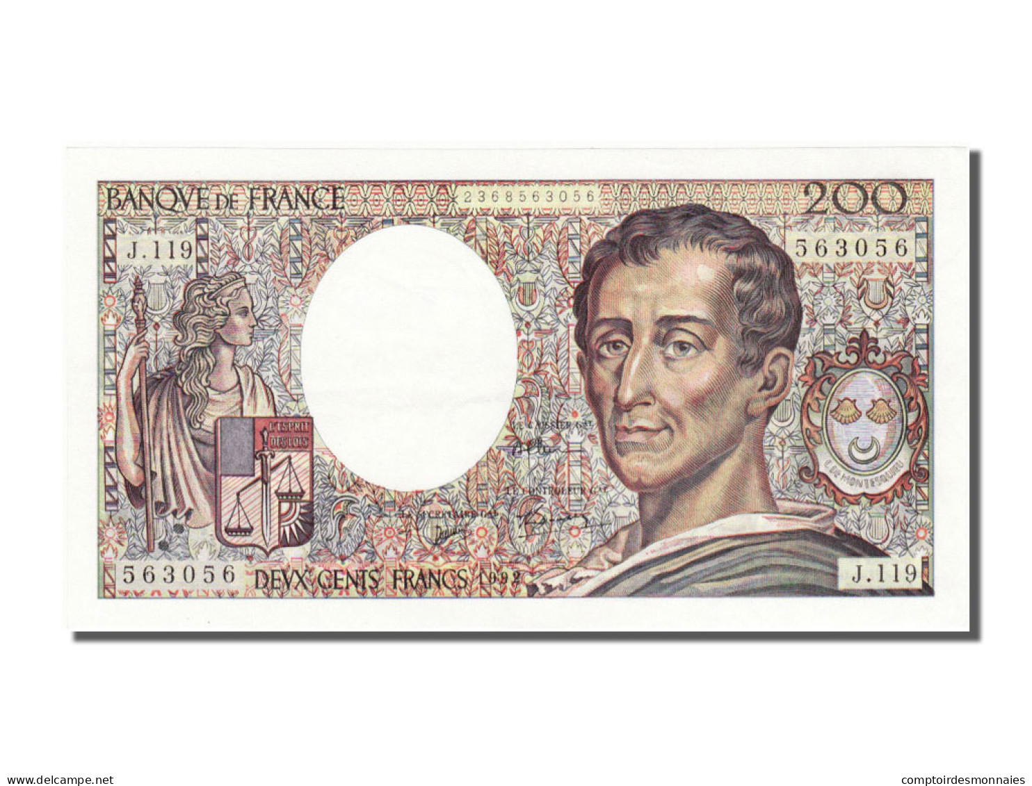 Billet, France, 200 Francs, 200 F 1981-1994 ''Montesquieu'', 1992, SUP - 200 F 1981-1994 ''Montesquieu''