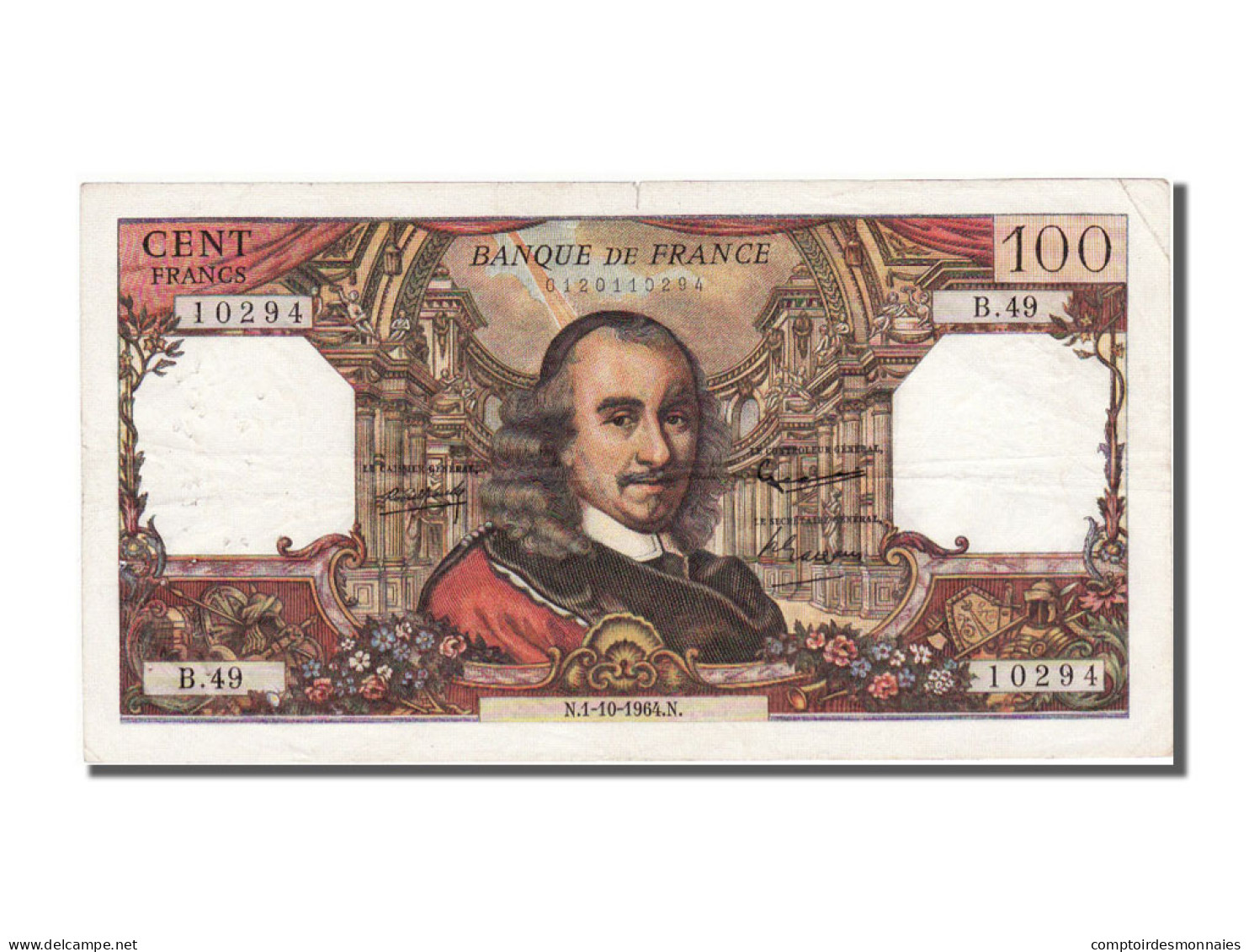 Billet, France, 100 Francs, 100 F 1964-1979 ''Corneille'', 1964, 1964-10-01 - 100 F 1964-1979 ''Corneille''