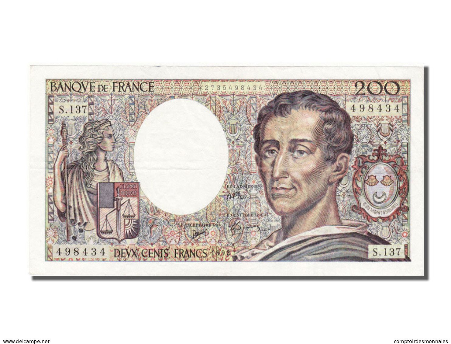 Billet, France, 200 Francs, 200 F 1981-1994 ''Montesquieu'', 1992, SUP - 200 F 1981-1994 ''Montesquieu''