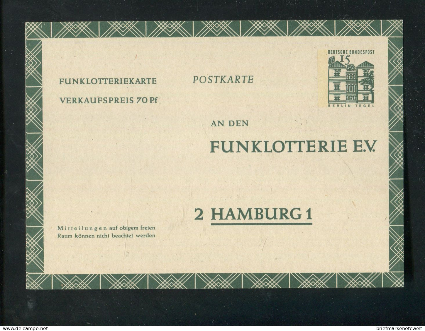 "BUNDESREPUBLIK DEUTSCHLAND" 1965, Funklotterie-Postkarte Mi. FP 11 ** (B0064) - Postcards - Mint