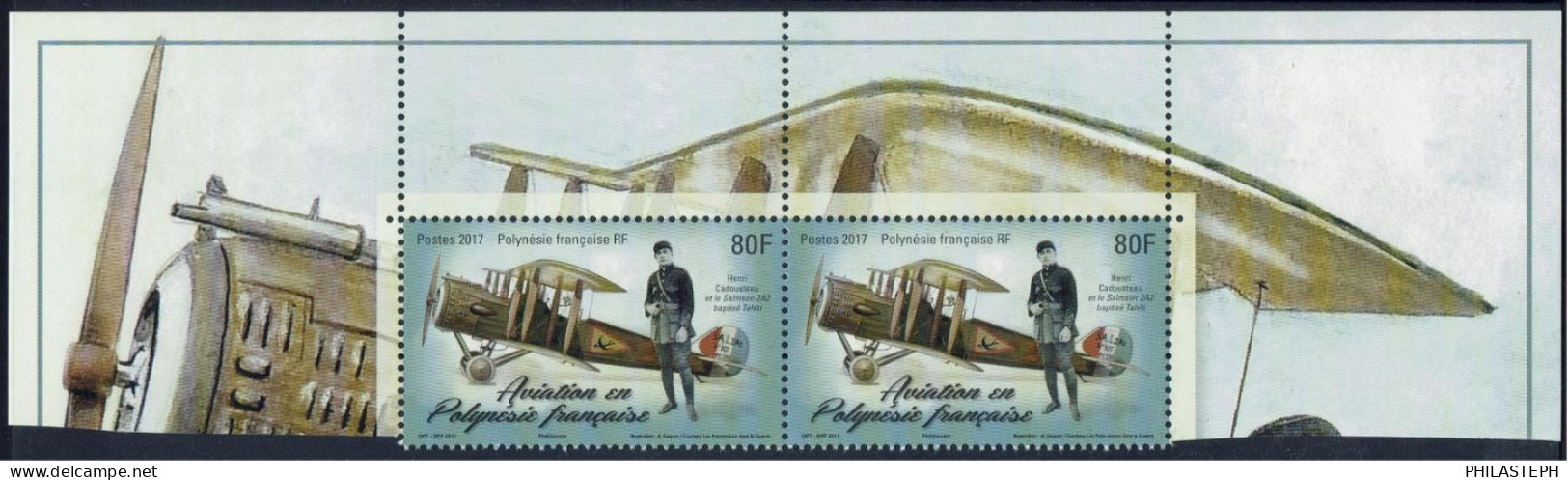 POLYNESIE Française 2017 - YT 1147 En Paire HDF - Henri Cadousteau Et Le Salmson 2A2 Baptisé Tahiti - Neuf ** - Unused Stamps