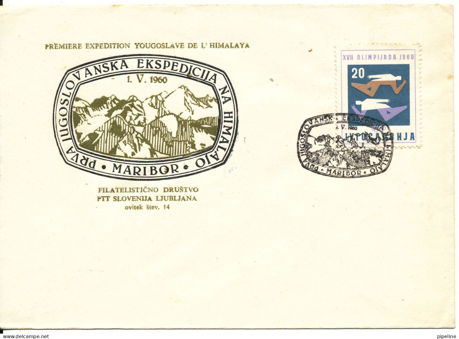 Yugoslavia Cover First Yugoslav Himalaya Expedition Maribor 1-5-1960 With Cachet - Brieven En Documenten