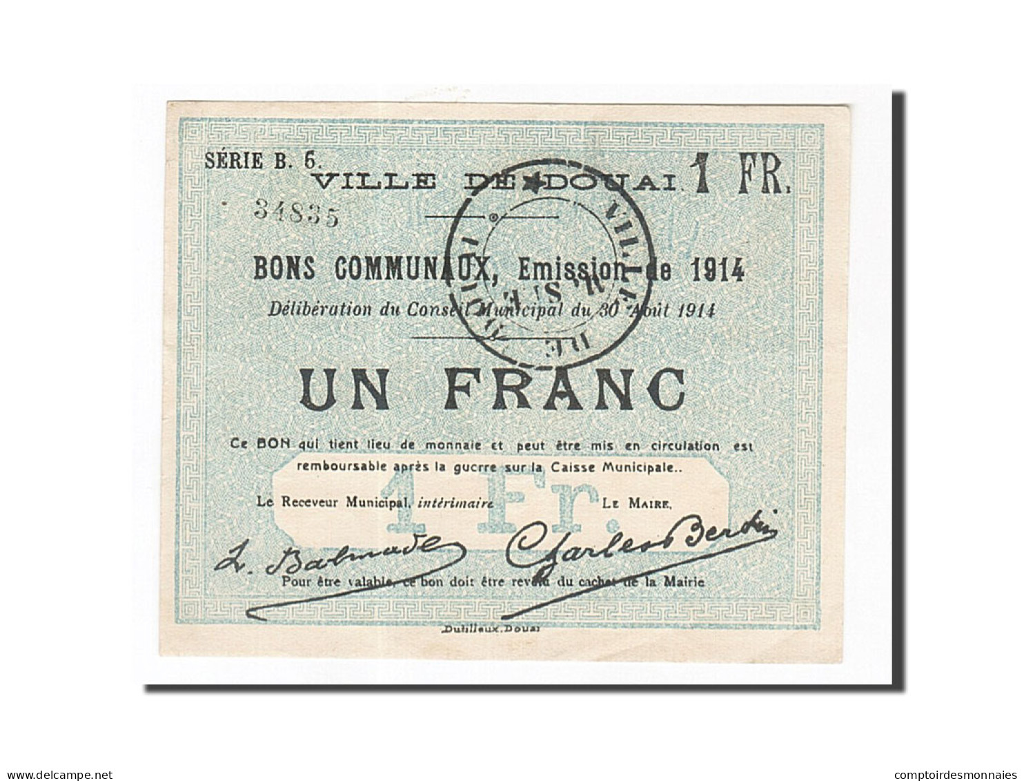 Billet, France, Douai, 1 Franc, 1914, SUP, Pirot:59-723 - Bons & Nécessité