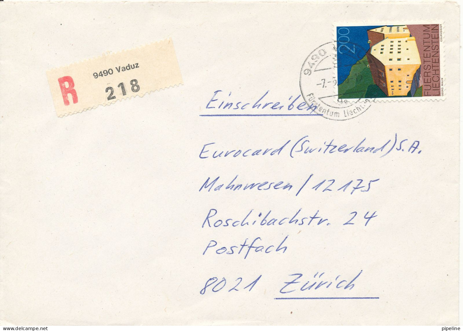 Liechtenstein Registered Cover Sent To Switzerland 2-5-1990 Single Franked - Briefe U. Dokumente