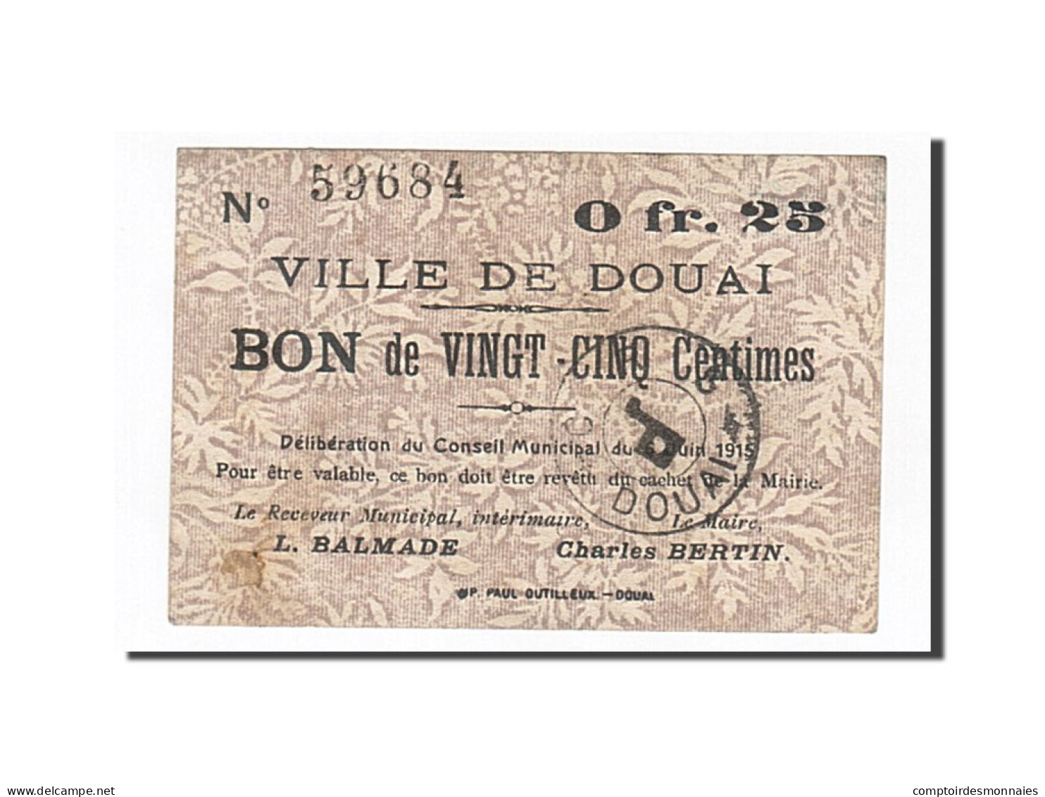 Billet, France, Douai, 25 Centimes, 1915, TTB, Pirot:59-737 - Bons & Nécessité