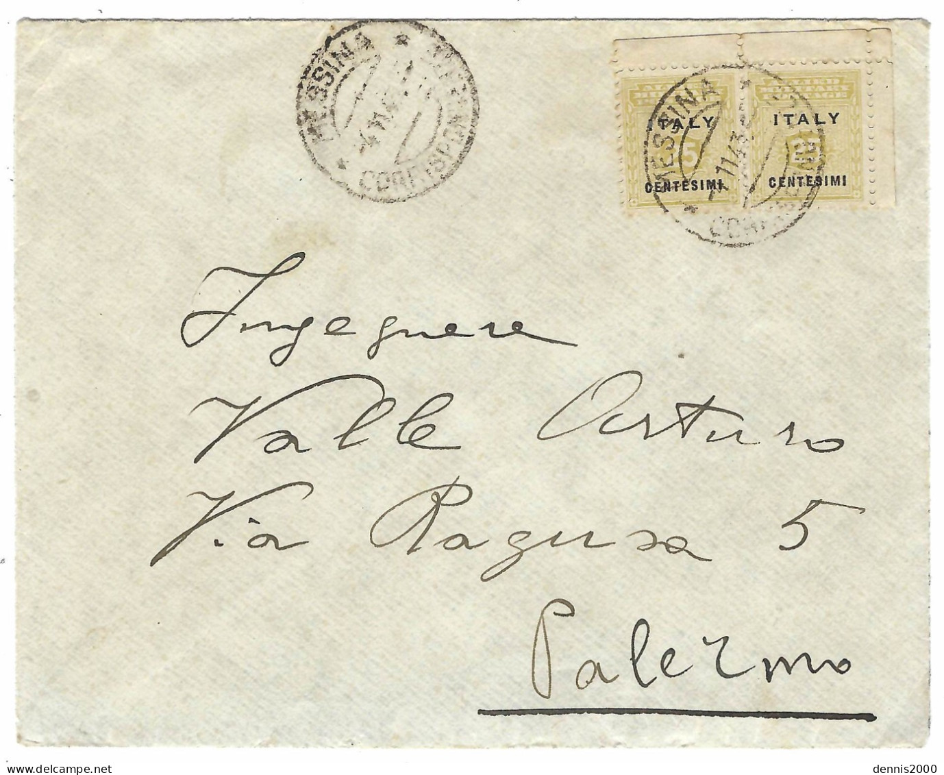4 Nov. 1943 - Cover From MESSINA To Palermo Fr. Pair Of ITALY / 25 Cent. Back CENSURA - Ocu. Anglo-Americana: Sicilia