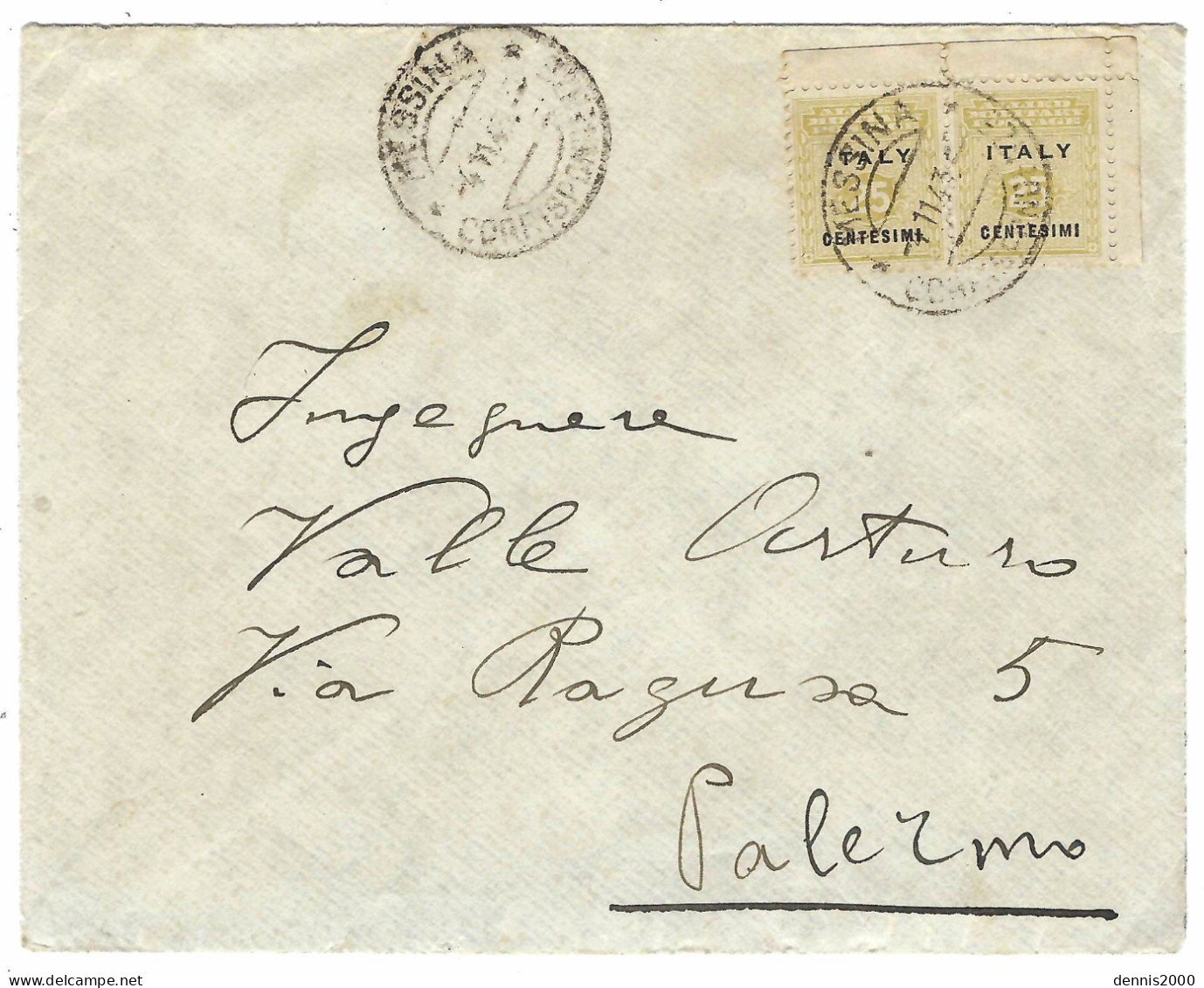 4 Nov. 1943 - Cover From MESSINA To Palermo Fr. Pair Of ITALY / 25 Cent. Back CENSURA - Britisch-am. Bes.: Sizilien