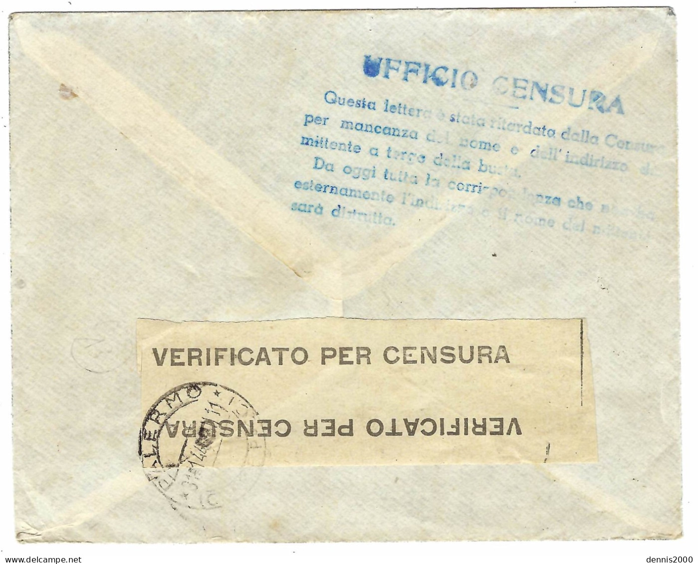 4 Nov. 1943 - Cover From MESSINA To Palermo Fr. Pair Of ITALY / 25 Cent. Back CENSURA - Anglo-Amerik. Bez.: Sicilë