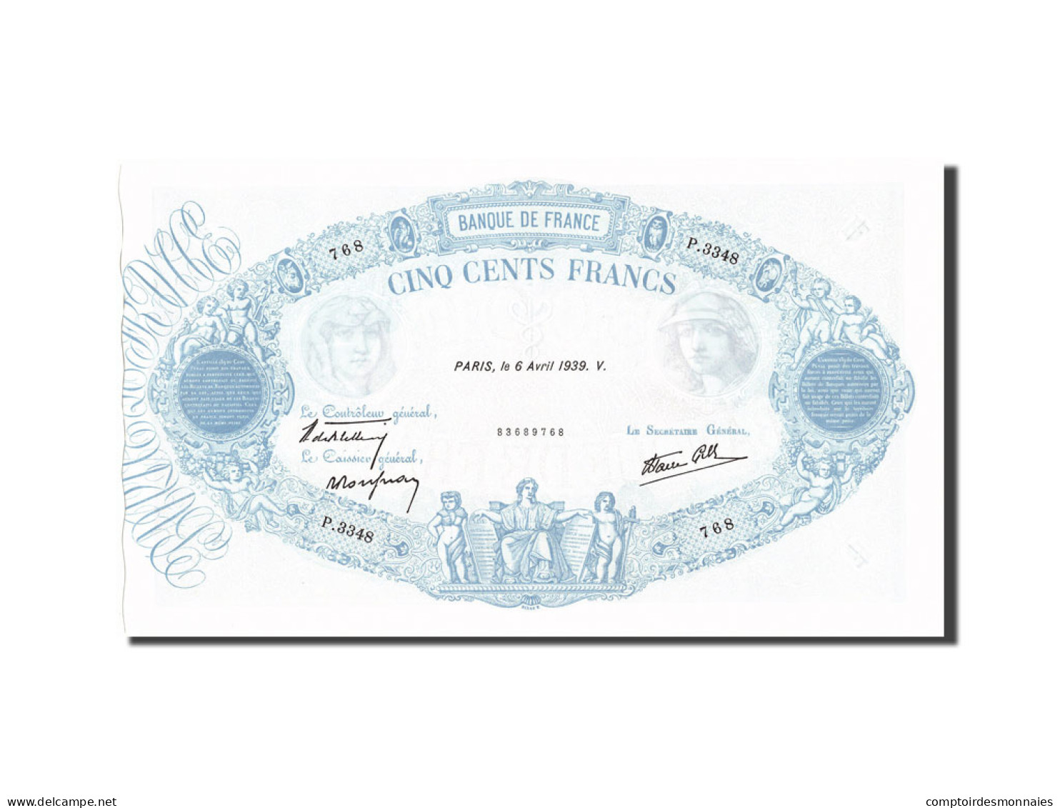 Billet, France, 500 Francs, 500 F 1888-1940 ''Bleu Et Rose'', 1939, 1939-04-06 - 500 F 1888-1940 ''Bleu Et Rose''