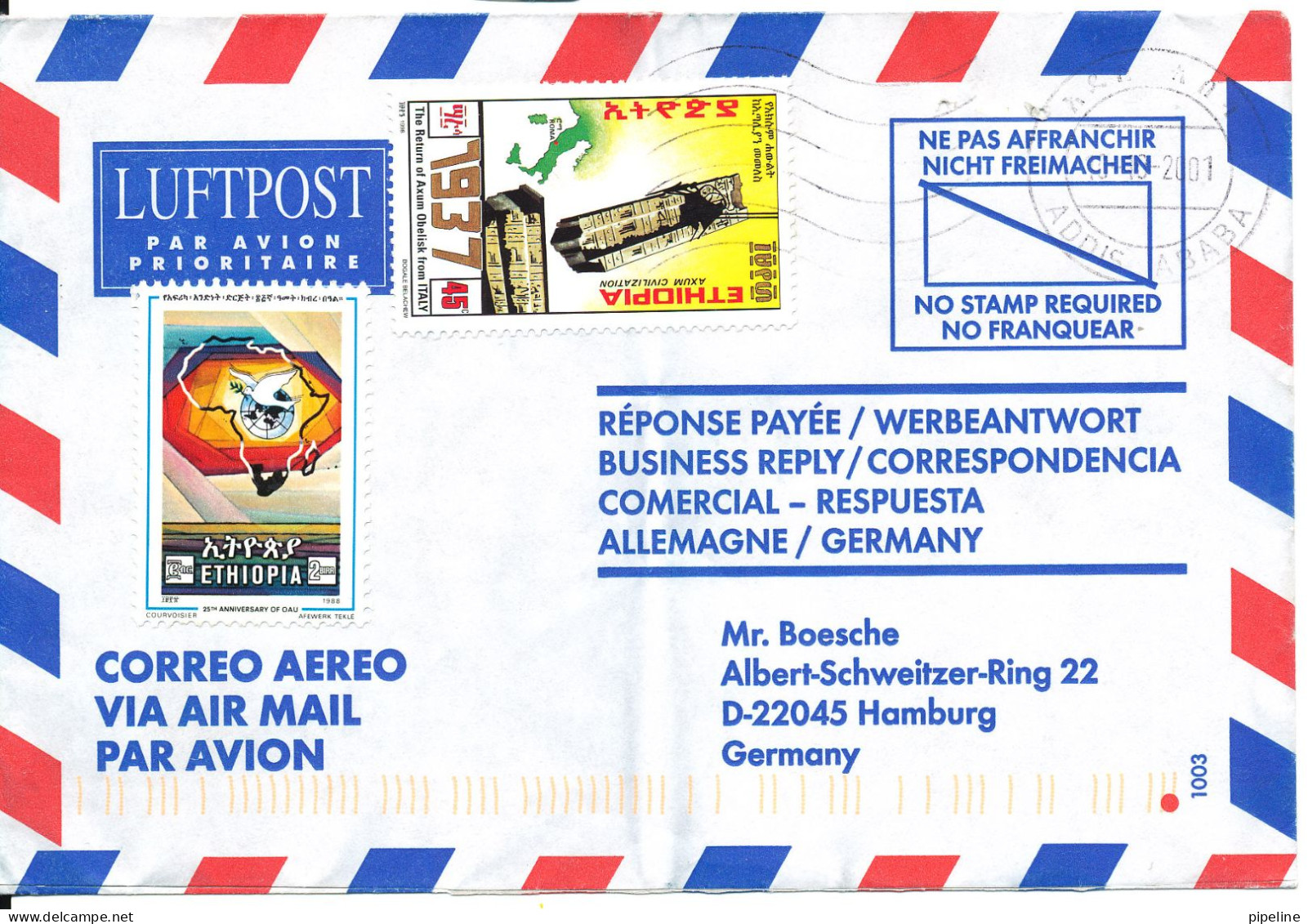 Ethiopia Air Mail Cover Sent To Germany 10-10-2001 - Ethiopia