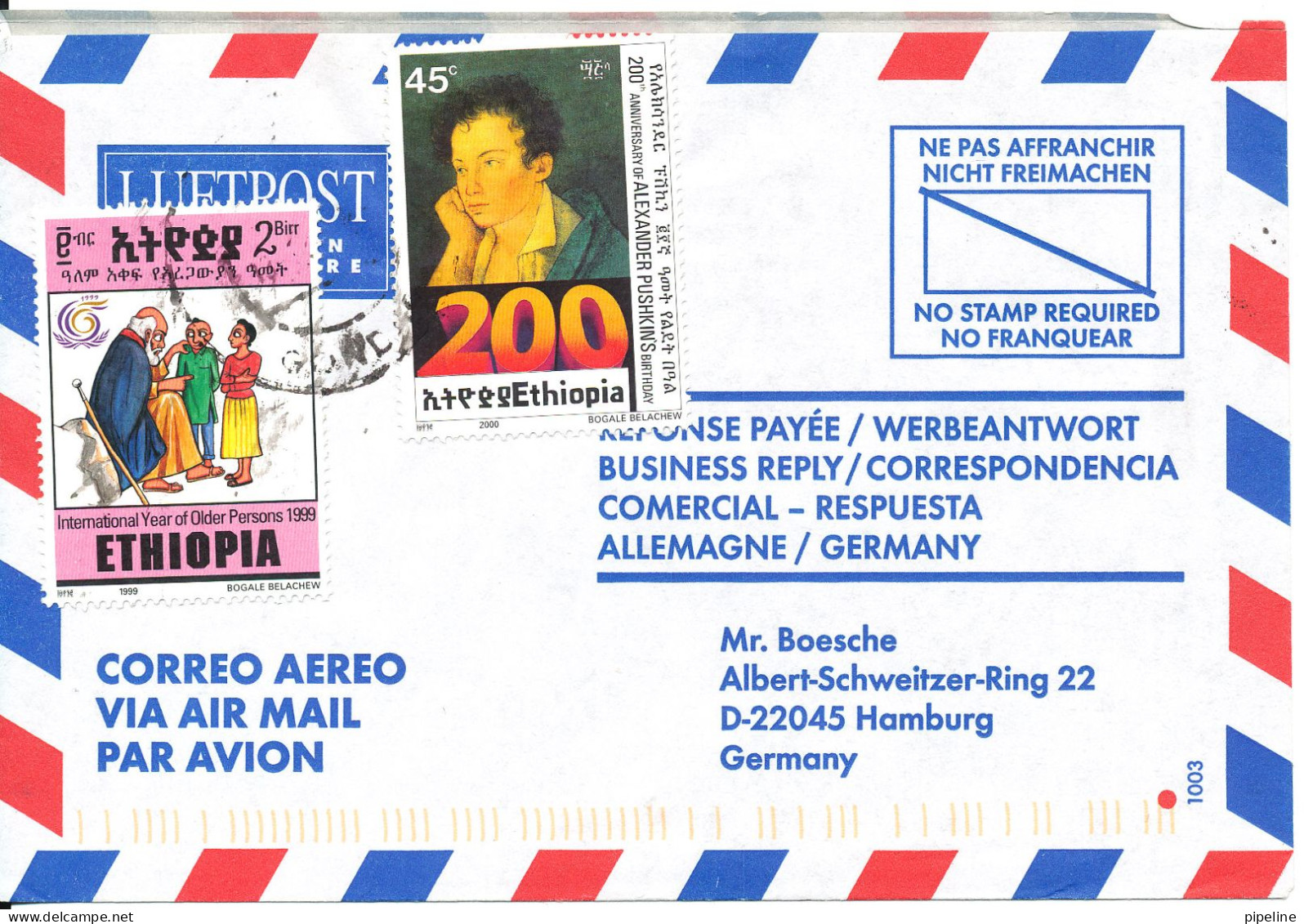 Ethiopia Air Mail Cover Sent To Germany - Etiopia