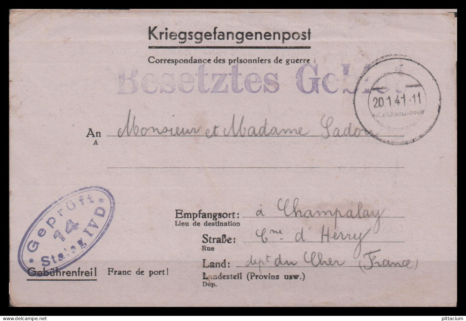 Deutschland 1941: Kriefgsgefangenenpost  | Weltkrieg, Besatzung, Gefangenenpost | Torgau, Herry;Cher - Correos De Prisioneros De Guerra